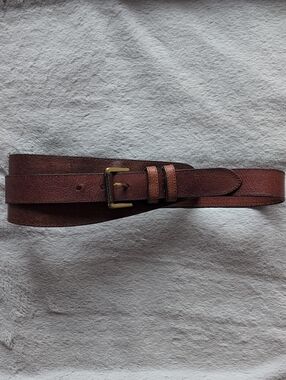 Joan & David Brown Leather Belt with Brass Buckle